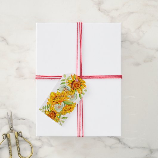 Rustikale Wasserfarben Sonnenblumen Brautparty Ges Geschenkanhänger (Mit Garn)