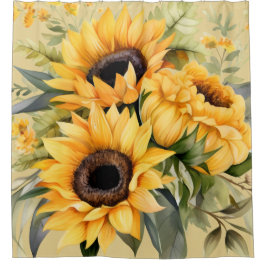 Rustikale Wasserfarben-Sonnenblumen-Duschvorhang Duschvorhang