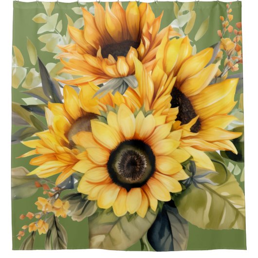 Rustikale Wasserfarben-Sonnenblumen-Duschvorhang Duschvorhang (Vorderseite)
