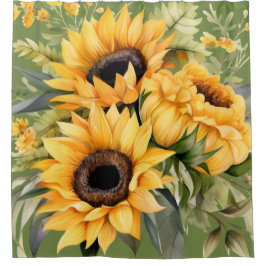 Rustikale Wasserfarben-Sonnenblumen-Duschvorhang Duschvorhang