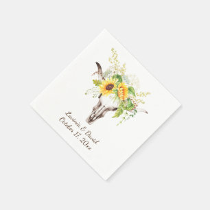 Rustikale Wasserfarben-Sonnenblumen Longhorn-Kuh S Serviette