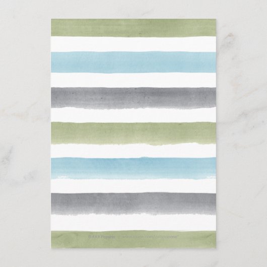 Rustikale Wasserfarben Streifen Strand Hochzeitsde Begleitkarte (Rückseite)
