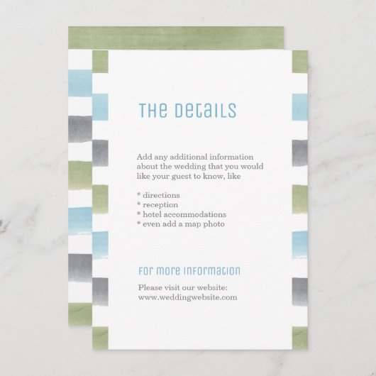 Rustikale Wasserfarben Streifen Strand Hochzeitsde Begleitkarte (Vorne/Hinten)