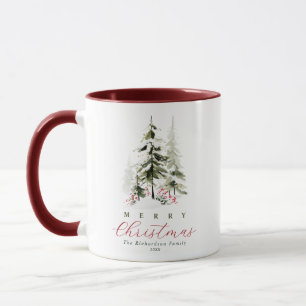 Rustikale Wasserfarben-Tannen Weihnachtsmug Tasse