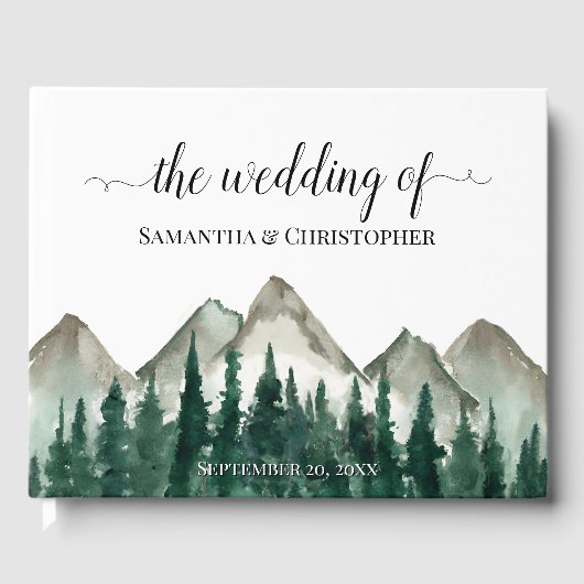 Rustikale Wasserfarben und Pinienbäume Hochzeit Gästebuch (Vorderseite)