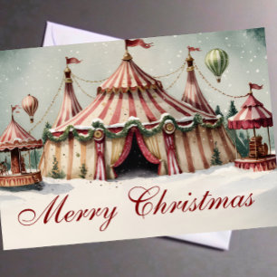 Rustikale Wasserfarben-Weihnachtszirkus-Postkarte Karte