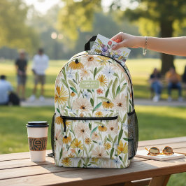 Rustikale Wasserfarben Wilde Blume Personalisierte Bedruckter Rucksack