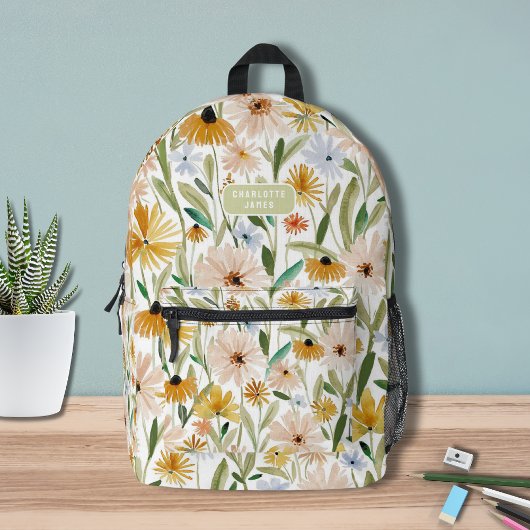 Rustikale Wasserfarben Wilde Blume Personalisierte Bedruckter Rucksack