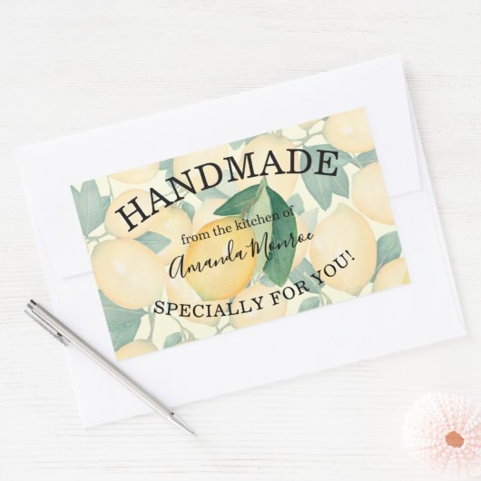 Rustikale Wasserfarben-Zitronen und Blätter HANDMA Rechteckiger Aufkleber (Umschlag)