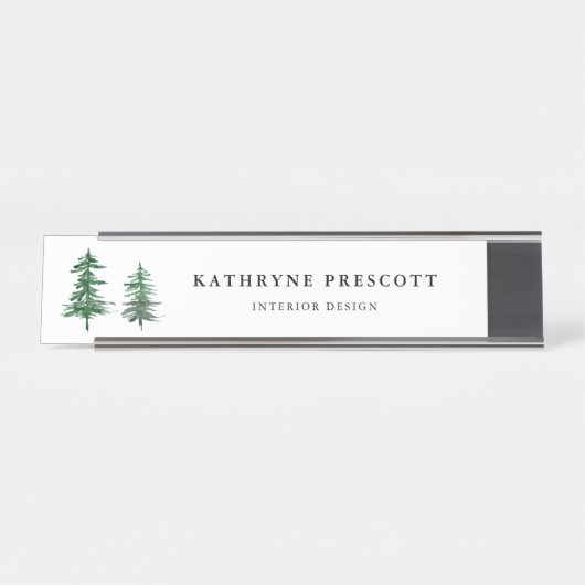 Rustikale Wasserfarbenbaume Wälder Personalisiert Schreibtischnamensplakette (Vorderseite )