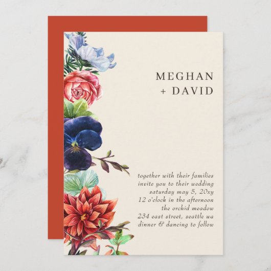 Rustikale Wasserfarbenblüte Blumenzehen Einladung (Vorne/Hinten)