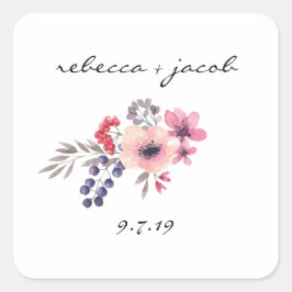 Rustikale Wasserfarbenbrille und Hochzeitsaufklebe Quadratischer Aufkleber