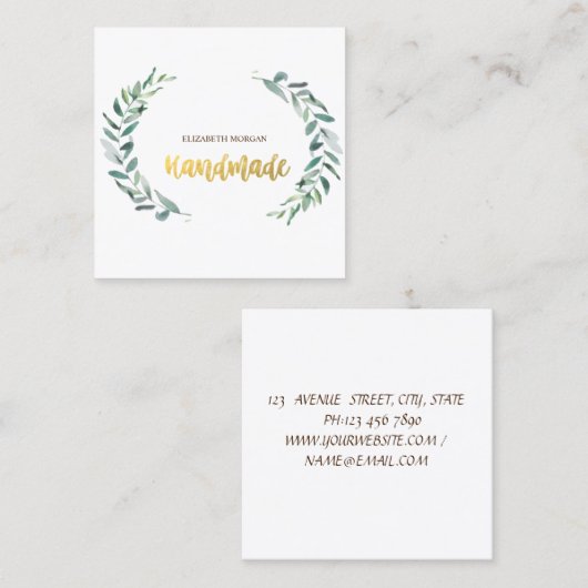 Rustikale, wasserfarbene Olivenzweige, handgeferti Quadratische Visitenkarte (Vorne/Hinten)