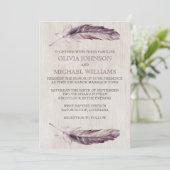 Rustikale Wasserfarbenfedern Hochzeitsfeiern Einladung (Stehend Vorderseite)