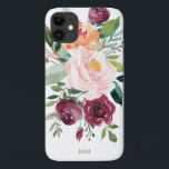 Rustikale Wasserfarbenfloral mit Monogramm Case-Mate iPhone Hülle<br><div class="desc">Dieses rustikale, blumengeschmückte Design mit einem Blumenstrauß aus Aquarellfarben, gemischten Blume und Grün in einem trendigen Farbschema aus Bordeaux, Rosa und Rosatorange mit anschließender Vegetation. Eine Textvorlage wird hinzugefügt, um dieses Design mit den gewünschten Monogramm-Initialen, dem Namen oder einem anderen gewünschten Text zu personalisieren, wodurch ein einzigartiges Design entsteht, das...</div>