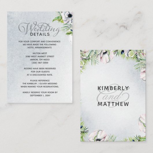 Rustikale Wasserfarbenfrohe Hochzeit mit blauer Na Begleitkarte (Vorne/Hinten)