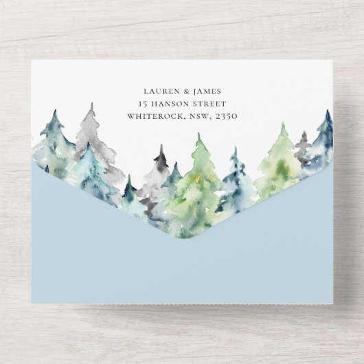 Rustikale Wasserfarbengebirge All In One Einladung (Rückseite)