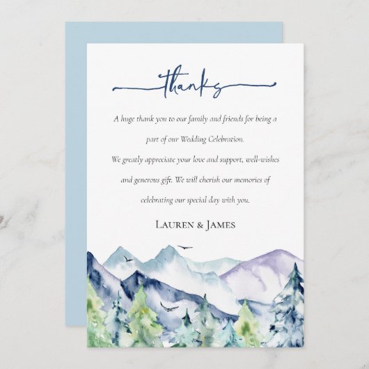 Rustikale Wasserfarbengebirge Dankeskarte (Vorne/Hinten)