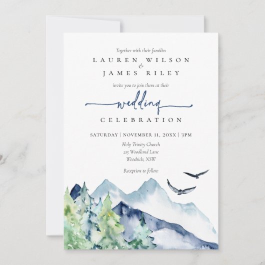 Rustikale Wasserfarbengebirge - Einladung zur Hoch (Vorderseite)