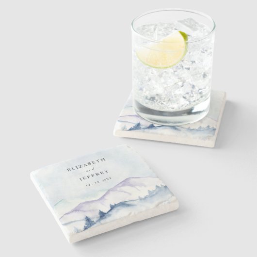 Rustikale Wasserfarbengebirge Hochzeit im Freien P Steinuntersetzer (Seitenansicht)