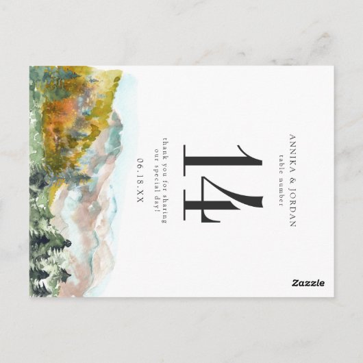 Rustikale Wasserfarbengebirge Hochzeitgebirge Tisc Postkarte (Rückseite)