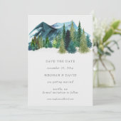 Rustikale Wasserfarbengebirge Pine Save the Date Einladung (Stehend Vorderseite)