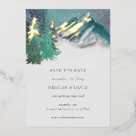Rustikale Wasserfarbengebirge Pine Save the Date Folieneinladung