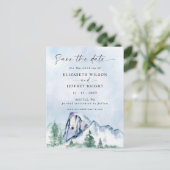 Rustikale Wasserfarbengebirge Pine Save the Date Postkarte (Stehend Vorderseite)