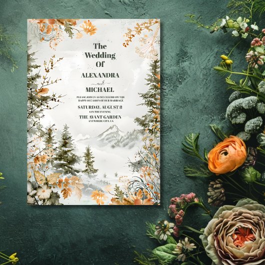 Rustikale Wasserfarbengebirge Pine Winter Wedding Einladung
