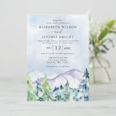 Rustikale Wasserfarbengebirge Pine Winter Wedding Einladung (Stehend Vorderseite)