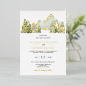 Rustikale Wasserfarbengebirge Pine Winter Wedding Folieneinladung (Stehend vorne)