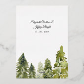 Rustikale Wasserfarbengebirge Pine Winter Wedding Folieneinladung (Rückseite)