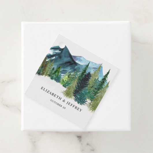 Rustikale Wasserfarbengebirge Pine Winter Wedding Geschenkanhänger (Beispiel)