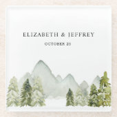 Rustikale Wasserfarbengebirge Pine Winter Wedding Glasuntersetzer (Vorderseite)