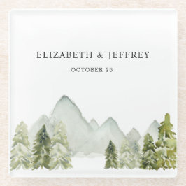 Rustikale Wasserfarbengebirge Pine Winter Wedding Glasuntersetzer