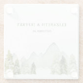 Rustikale Wasserfarbengebirge Pine Winter Wedding Glasuntersetzer (Rückseite)