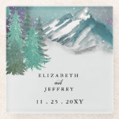 Rustikale Wasserfarbengebirge Pine Winter Wedding Glasuntersetzer (Vorderseite)