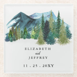 Rustikale Wasserfarbengebirge Pine Winter Wedding Glasuntersetzer