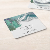 Rustikale Wasserfarbengebirge Pine Winter Wedding Rechteckiger Pappuntersetzer (angewinkelt)