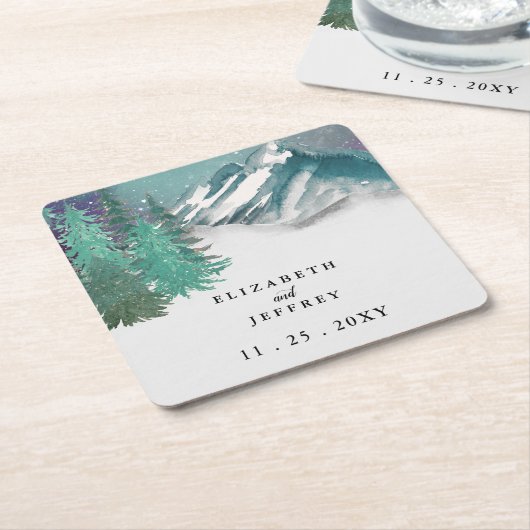 Rustikale Wasserfarbengebirge Pine Winter Wedding Rechteckiger Pappuntersetzer (angewinkelt)