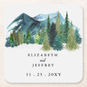 Rustikale Wasserfarbengebirge Pine Winter Wedding Rechteckiger Pappuntersetzer (Vorderseite)