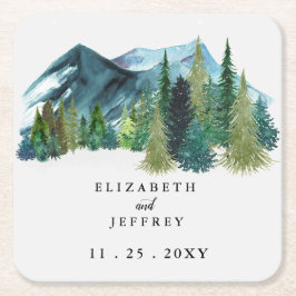 Rustikale Wasserfarbengebirge Pine Winter Wedding Rechteckiger Pappuntersetzer