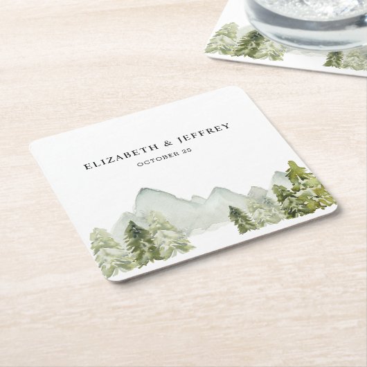 Rustikale Wasserfarbengebirge Pine Winter Wedding Rechteckiger Pappuntersetzer (angewinkelt)