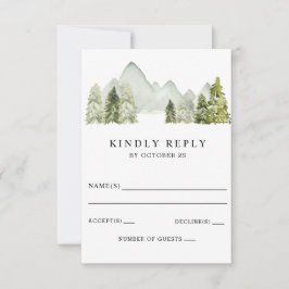 Rustikale Wasserfarbengebirge Pine Winter Wedding RSVP Karte
