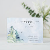 Rustikale Wasserfarbengebirge Pine Winter Wedding RSVP Karte (Stehend Vorderseite)