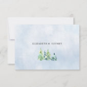 Rustikale Wasserfarbengebirge Pine Winter Wedding RSVP Karte (Rückseite)
