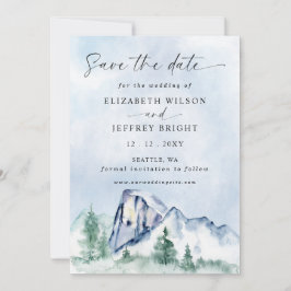 Rustikale Wasserfarbengebirge Pine Winter Wedding Save The Date