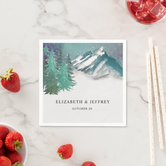 Rustikale Wasserfarbengebirge Pine Winter Wedding Serviette (Beispiel)