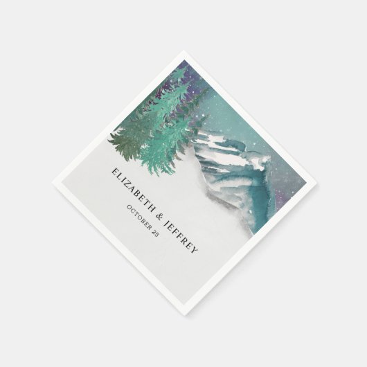 Rustikale Wasserfarbengebirge Pine Winter Wedding Serviette (Ecke)