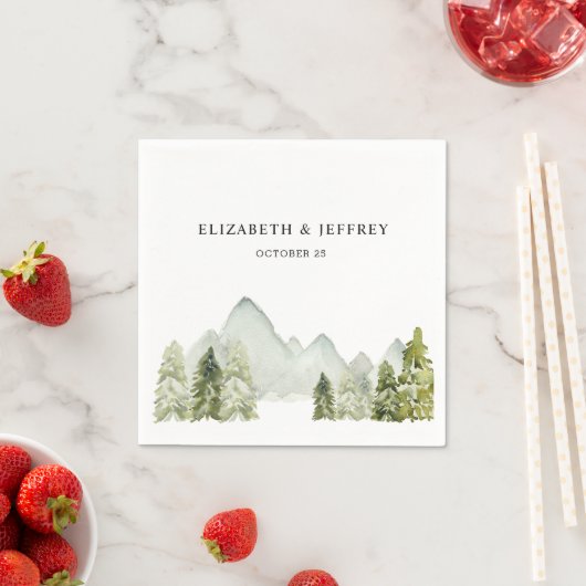Rustikale Wasserfarbengebirge Pine Winter Wedding Serviette (Beispiel)